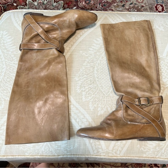 Chloe tan leather Riding boots cross buckle - Picture 1 of 9